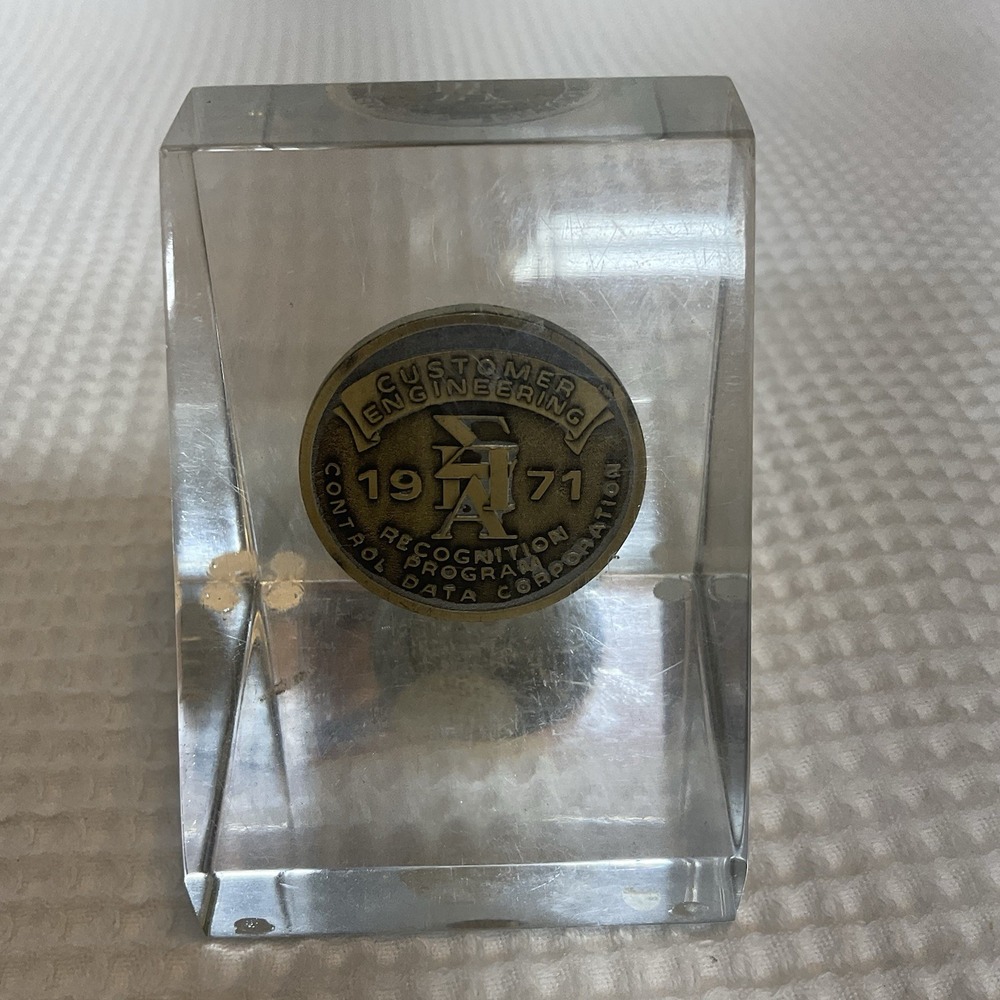 Vintage 1971 Control Data Corporation CDC Paperweight Medallion Tech Computer
